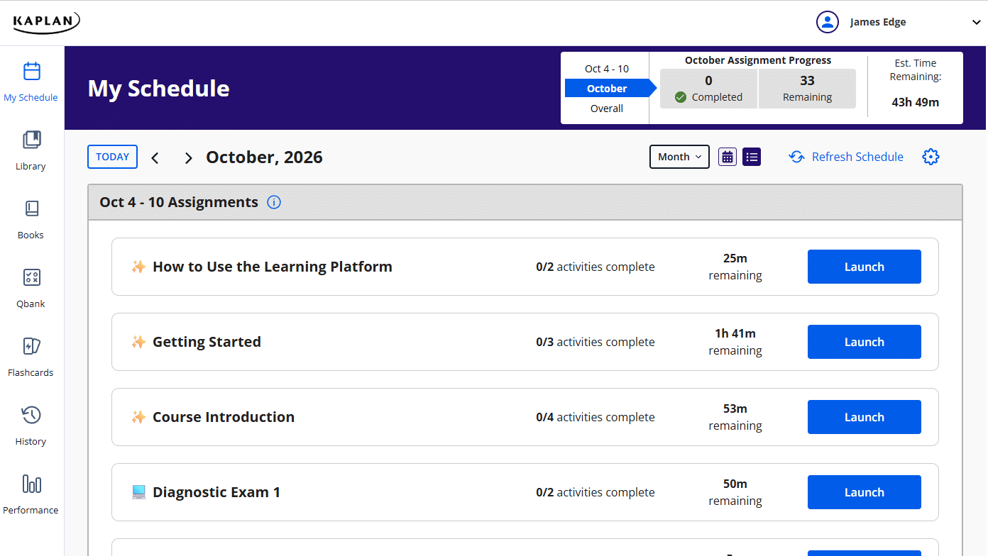 PPI2Pass study schedule dashboard
